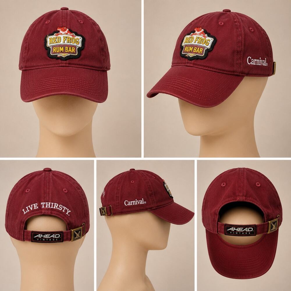 Red Frog Rum Bar Carnival Cruise Line Hat Authentic Vintage Live Thirsty OSFA